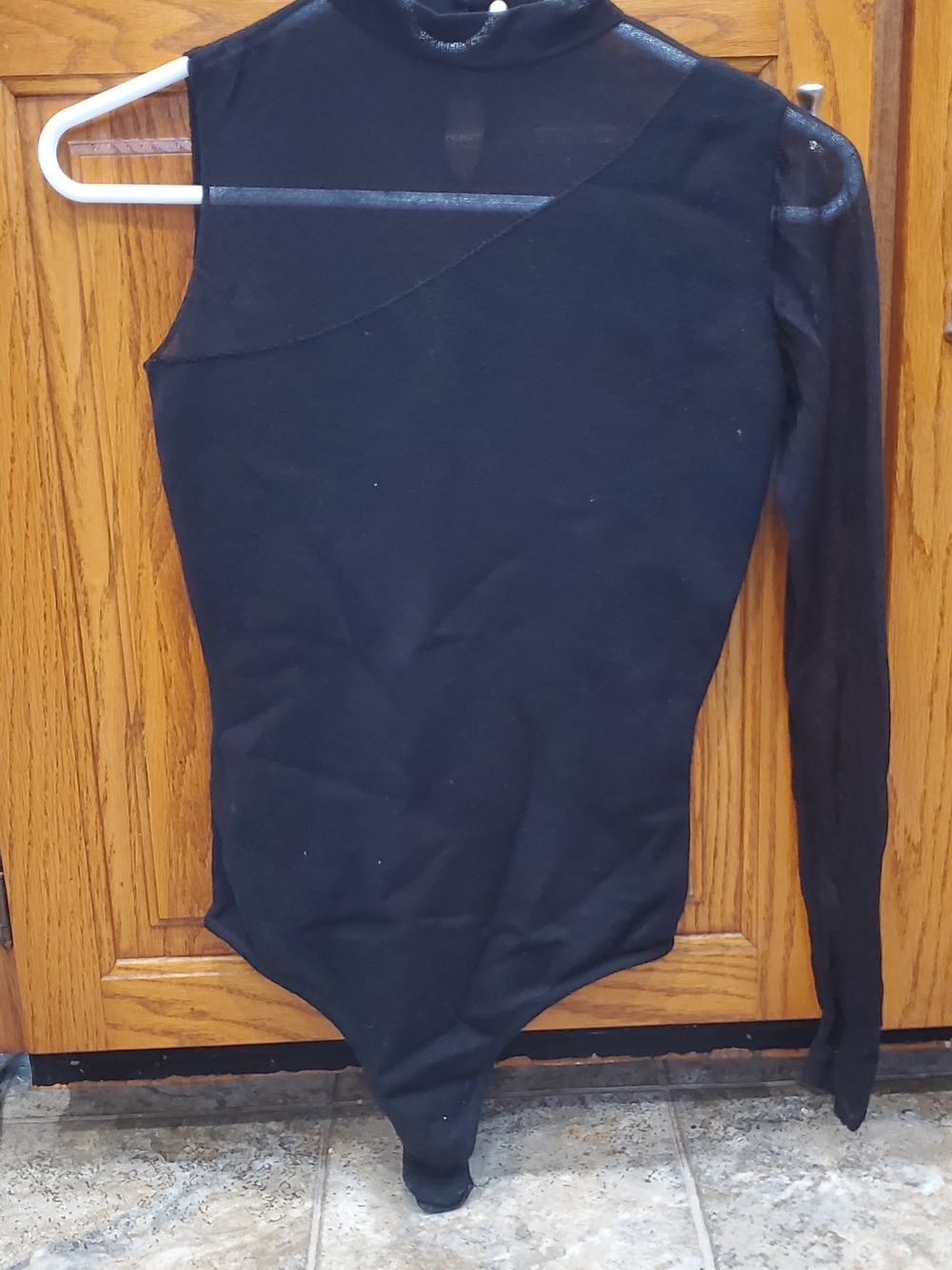 Kids Black One-Piece Bodysuit with Sheer Sleeve